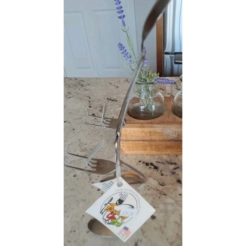 Forked Up Art Sculpture Recipe‎ Card Holder Stainless Steel USA New
